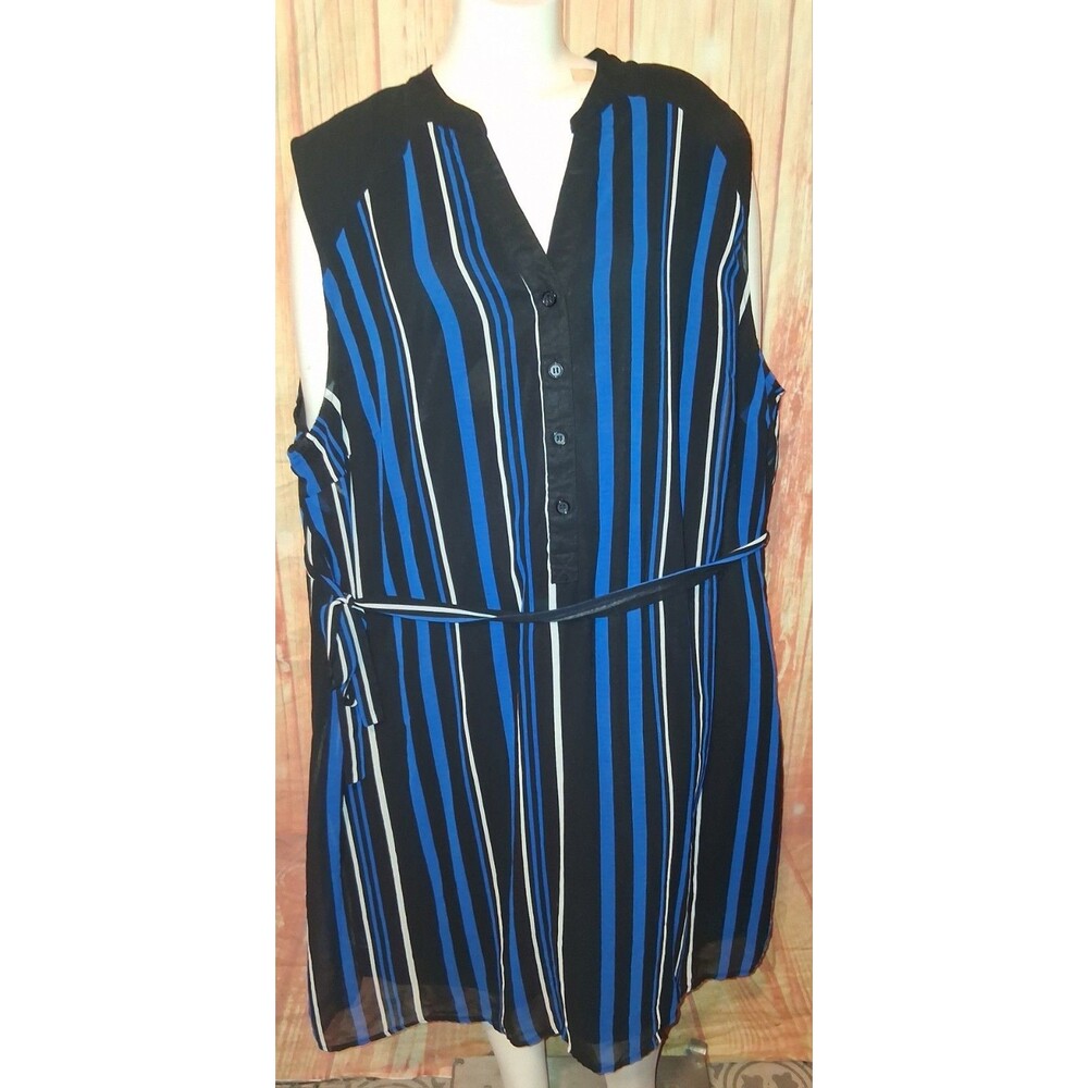 Dex Multicolor Stripe Belted Sleeveless Vneck Dress Sz 3X